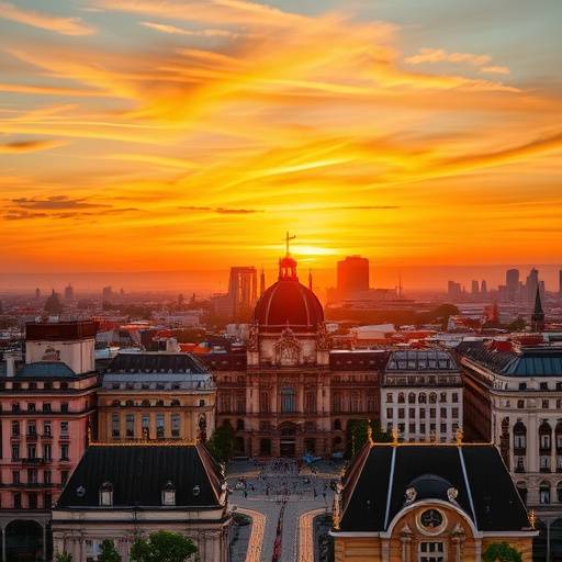 Poster del programa 'Madrid al Día', mostrando el skyline de Madrid al amanecer